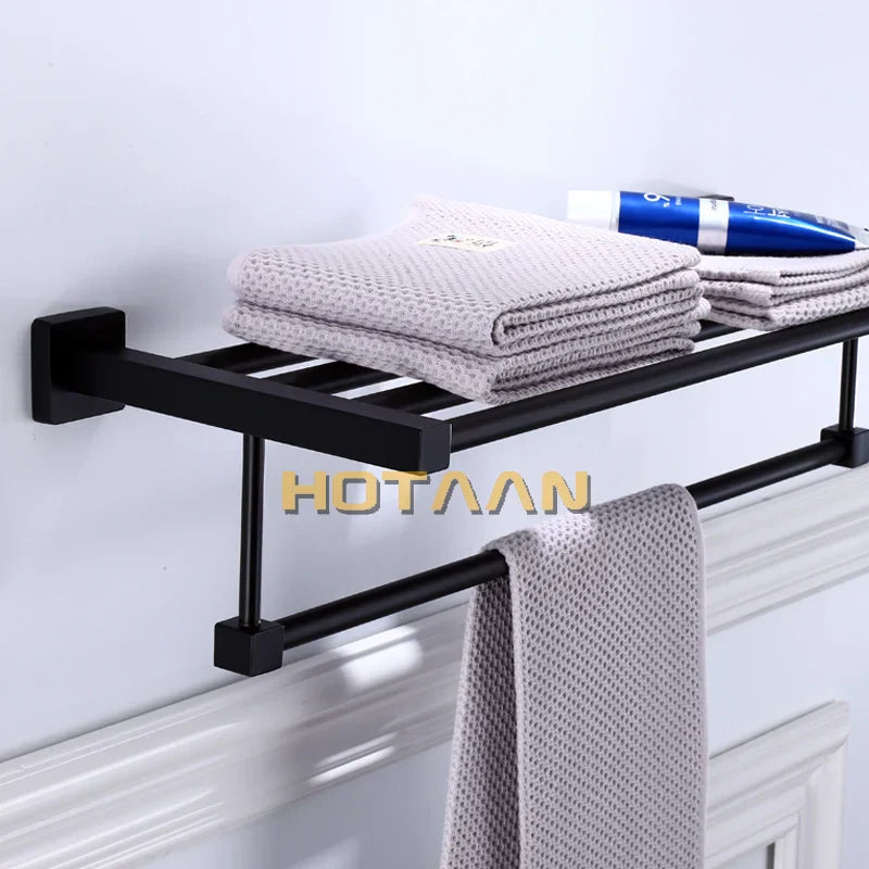 DecorBites™ Black Towel Rack: Wall-mounted Aluminium Bathroom Accessories