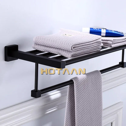 DecorBites™ Black Towel Rack: Wall-mounted Aluminium Bathroom Accessories