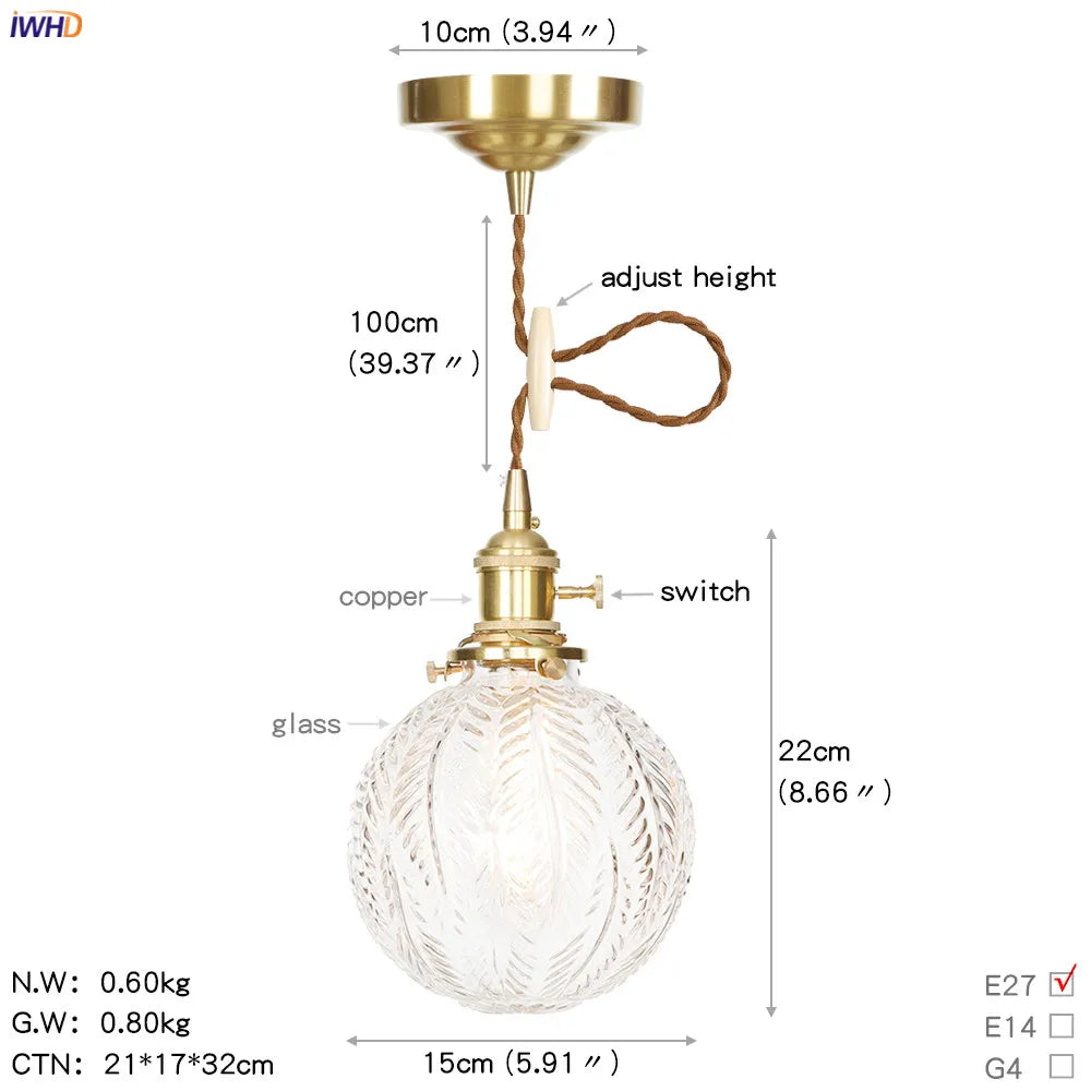 DecorBites™ Glass Copper LED Pendant Light for Kitchen Cafe Living Room