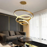 Gold Circle LED Chandelier 3-Ring Design