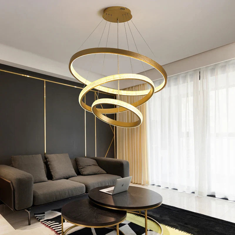 Gold Circle LED Chandelier 3-Ring Design