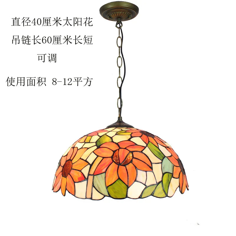 DecorBites™ Baroque Tiffany Pendant Light Stained Glass Chandelier for Home Dining Room E27