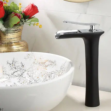DecorBites™ Gold Waterfall Bathroom Basin Faucet, White Mixer Tap Hot Cold Sink Plugin