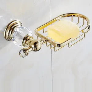 DecorBites™ Gold Crystal Bathroom Accessories Set: Luxe Brass Bath Hardware Wall Mount Collection