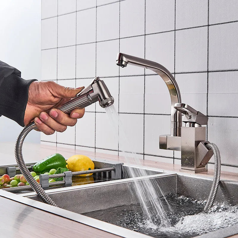 DecorBites™ Dual Spout Black Kitchen Faucet with Pull Out Spray Mixer