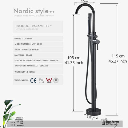 DecorBites™ Black Dual Handle Freestanding Bathtub Faucet Set Floor Standing Bath Mixer Tap