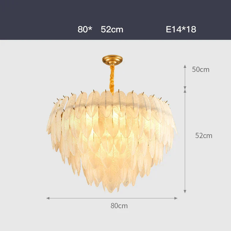 DecorBites™ Art Deco White Glass Feather Chandelier with LED Lighting for Foyer & Bedroom
