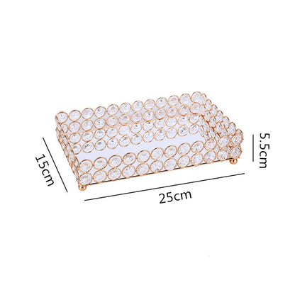 DecorBites™ Crystal Glass Mirror Tray Cosmetic Jewelry Organizer Shelf Storage