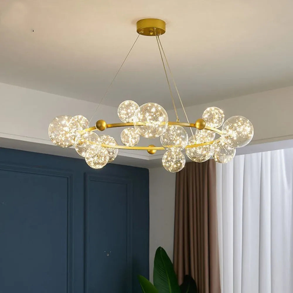Gold Glass 12-Bubble Chandelier Chrome Finish