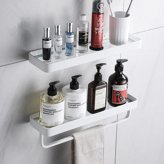 DecorBites™ Glass Corner Shelf with Bar for Bath and Kitchen Storage