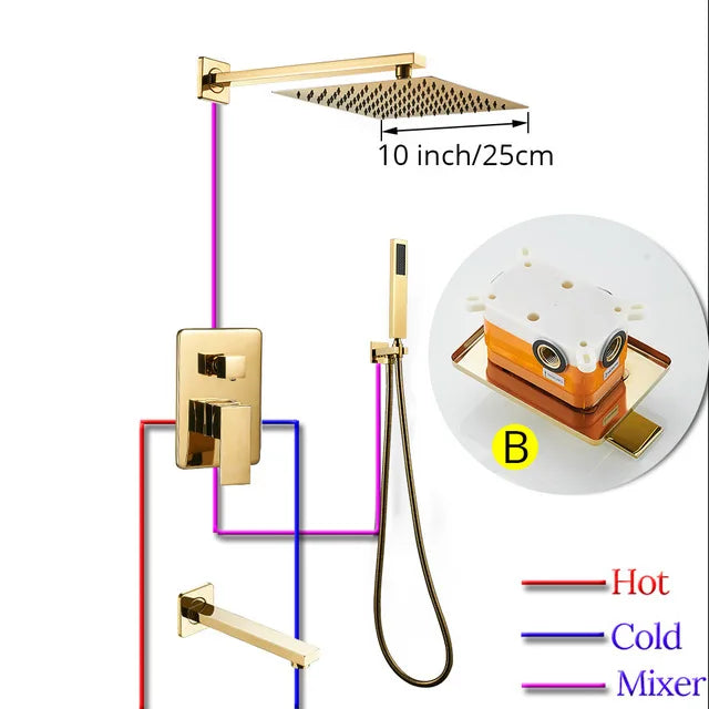 Brass Gold Rain Shower Set