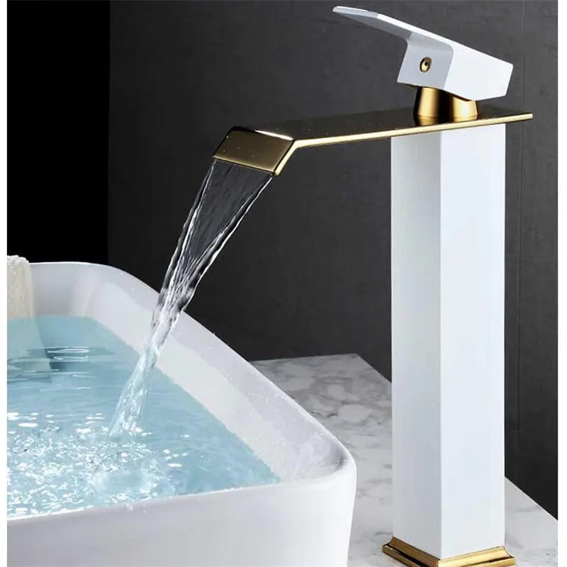 DecorBites™ Gold Waterfall Basin Faucet - Brass Mixer Tap for Bathroom Sink, Hot and Cold