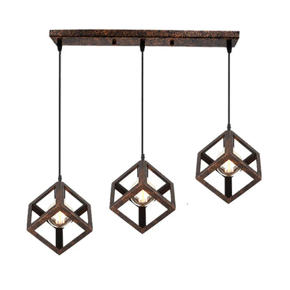 DecorBites™ Geometric Cube Pendant Lights Trio Metal Shades Square Ceiling Lamps