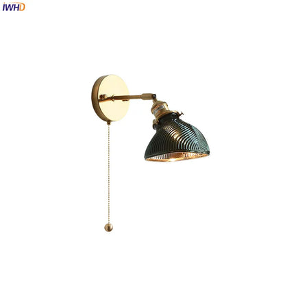 DecorBites™ Green Glass LED Wall Lights Pull Chain Switch Indoor Lighting Adjustable Fixtures