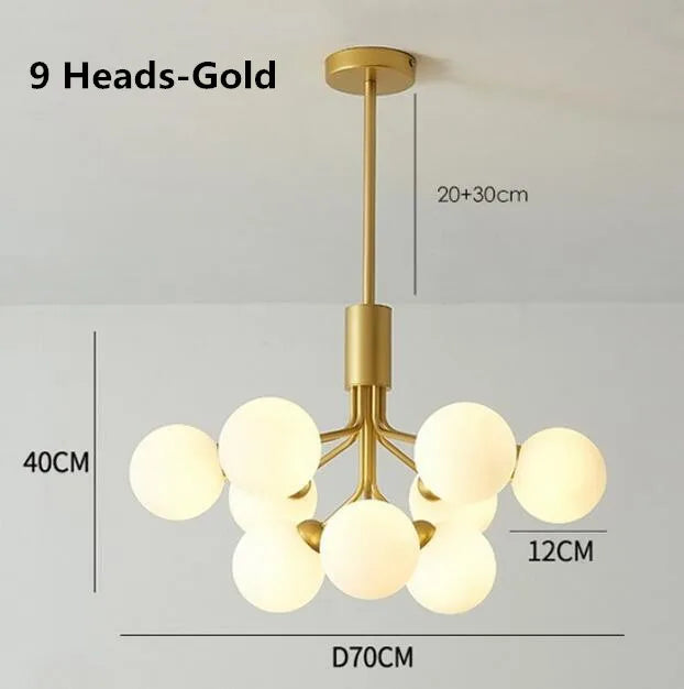 Gold Glass LED Dining Chandelier 18-Head Design