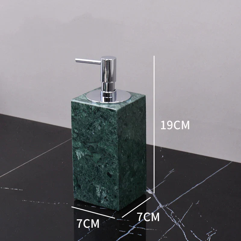 DecorBites™ Dark Green Marble Bathroom Set - Nordic Light Luxury Tray Toothbrush Holder Soap Dispenser Kit