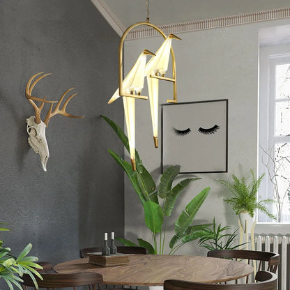 DecorBites™ Gold Cage Origami Bird Chandelier - Modern Light Fixture for Home Decor