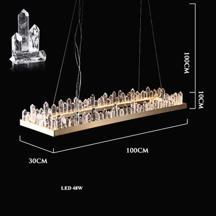 Gold Crystal Dining Chandelier Rectangle 100cm