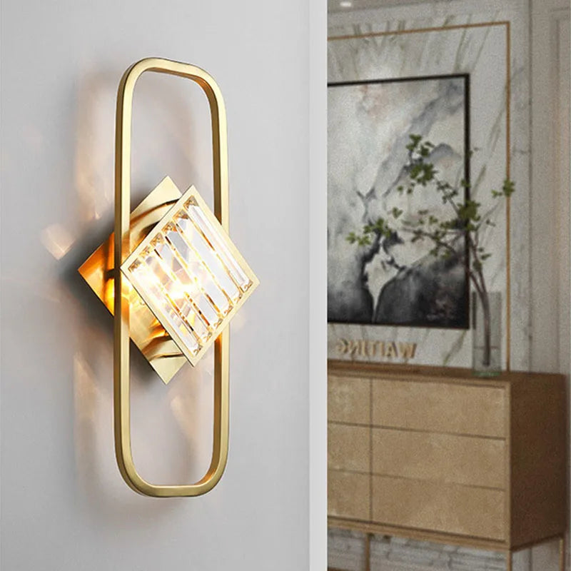 DecorBites™ Crystal Gold Wall Lamp | Modern Minimalist LED Indoor Lighting for Living Room & Bedroom