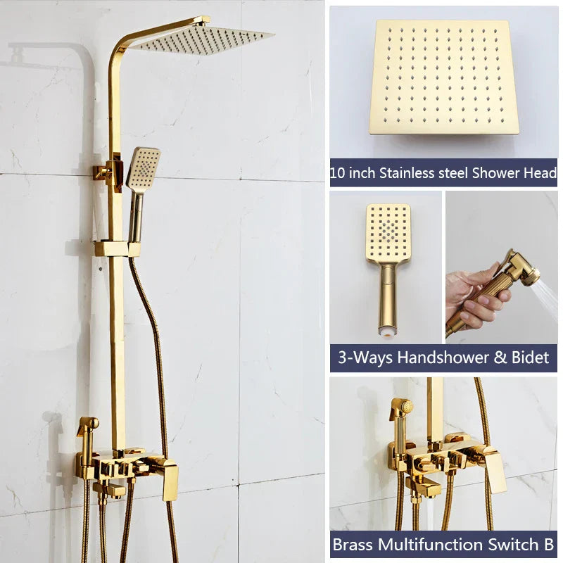 Gold Rainfall Shower Set 8-Inch Wall-Mounted Head
