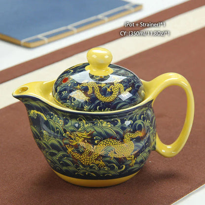 DecorBites™ Dragon Teapot Tea Set, Porcelain Kung Fu Teaware for Puer Oolong Ceremony