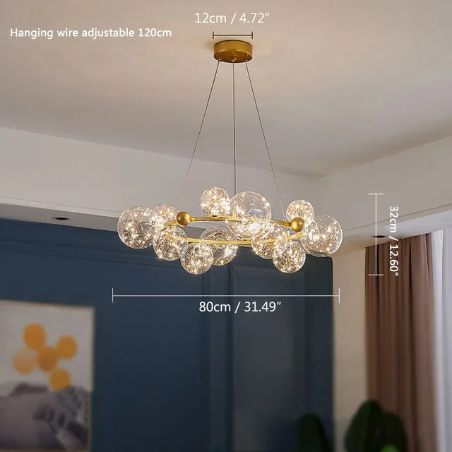 Gold Glass 12-Bubble Chandelier Chrome Finish