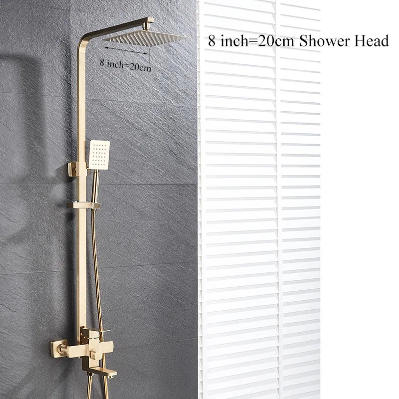 DecorBites™ Gold Wall Mounted Bathroom Shower System Kit with 4-way Mixer