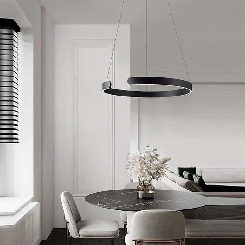 DecorBites™ LED Chandelier: Round Rings Pattern, Gold, Modern Design for Living, Dining, Bedroom, Kitchen.