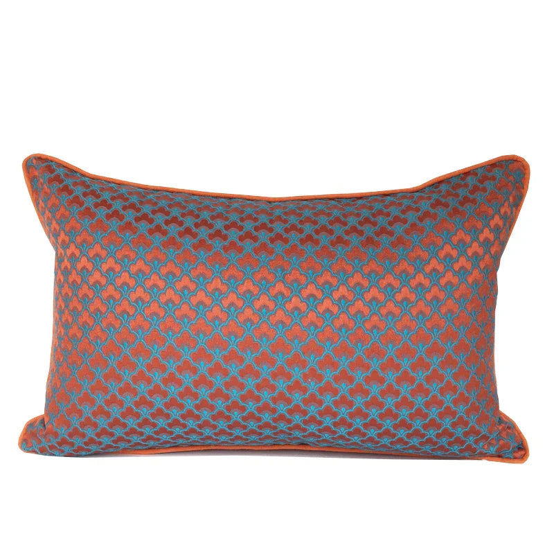 DecorBites™ Geometric Blue & Red Jacquard Waist Pillow Case for Modern Luxury Décor