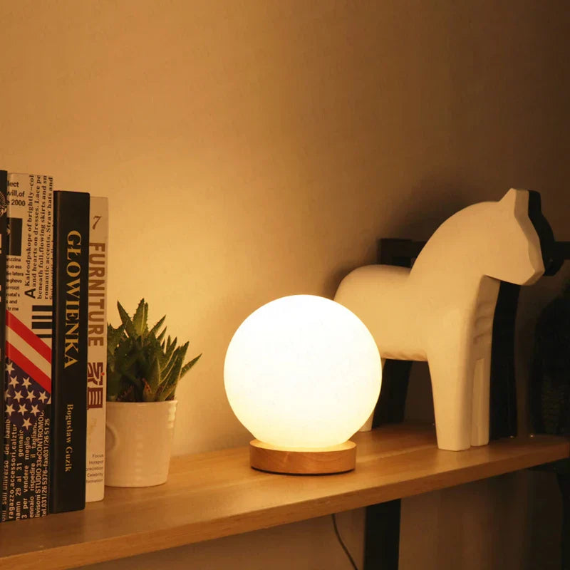 DecorBites™ Glass Ball LED Table Lamp Wooden Round Desk Night Light