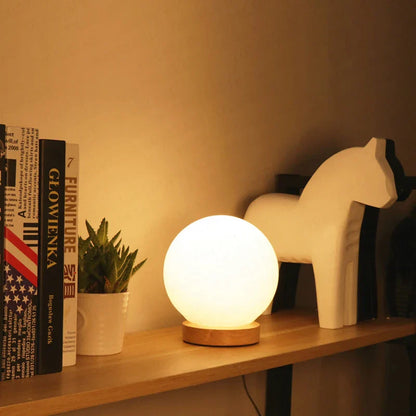DecorBites™ Glass Ball LED Table Lamp Wooden Round Desk Night Light