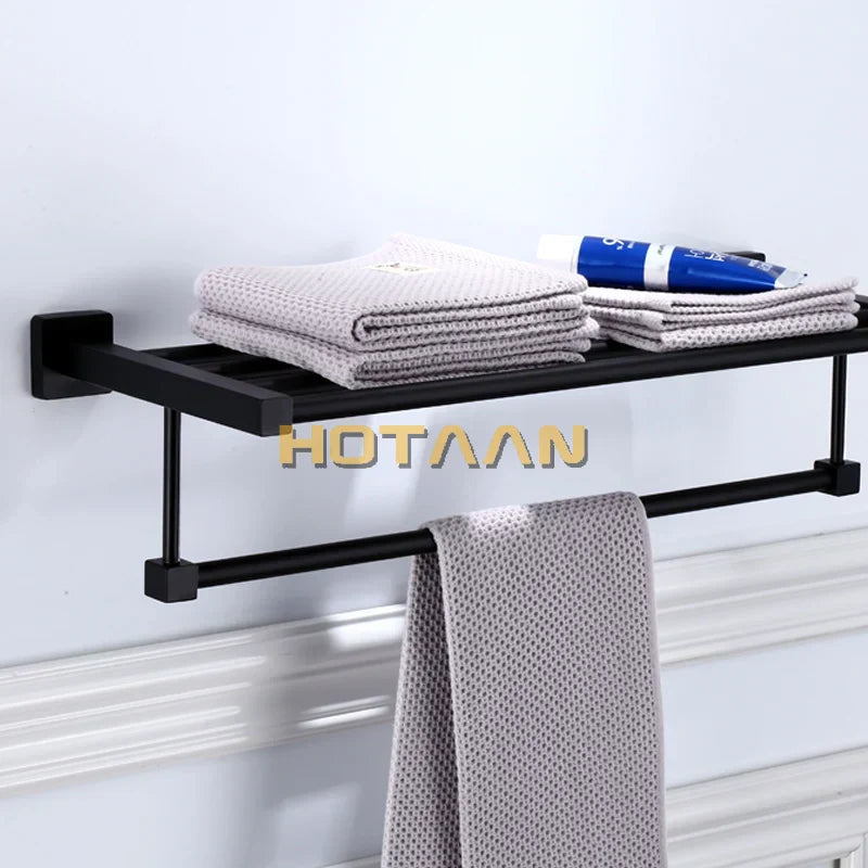 DecorBites™ Black Towel Rack: Wall-mounted Aluminium Bathroom Accessories