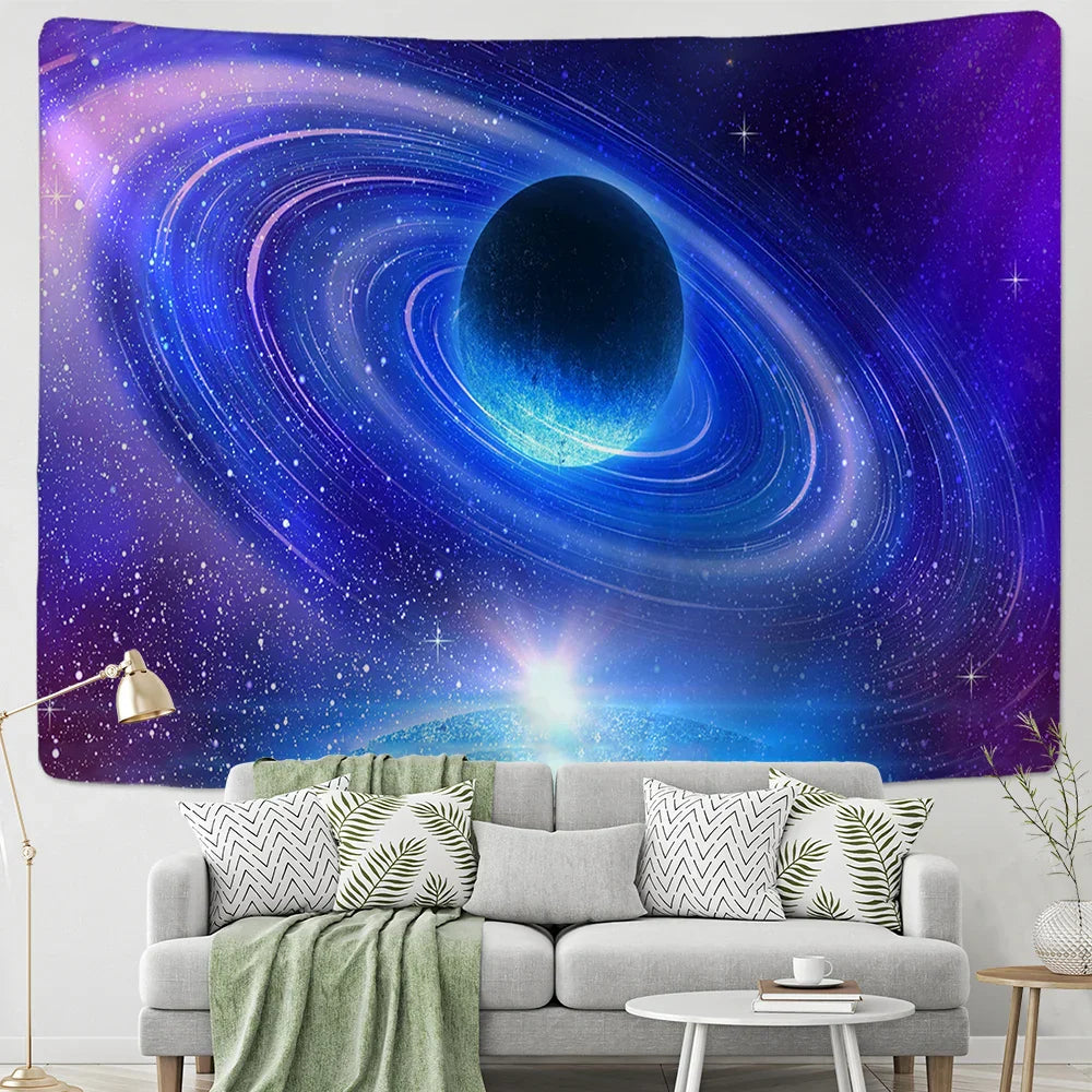 DecorBites™ Galaxy Sky Blue Planet Tapestry Hippie Retro Home Decor Yoga Mat