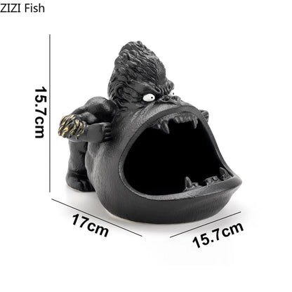 DecorBites™ Gorilla Ceramic Ashtray: Cartoon Animal Decor & Gift