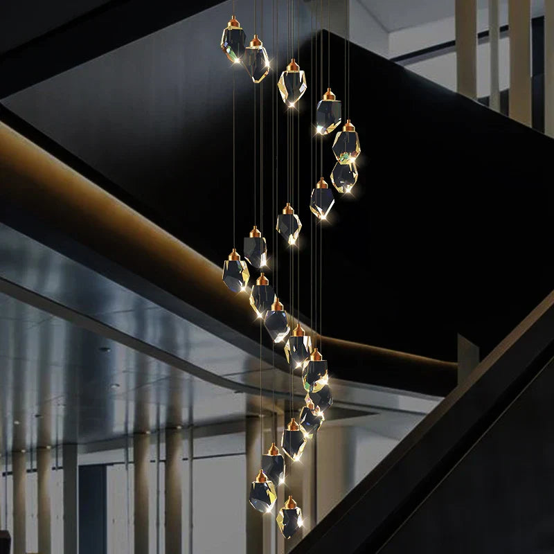 DecorBites™ Crystal Diamond Chandelier for Duplex Building Stairwell Loft Pendant Lighting