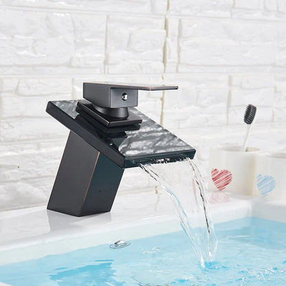 DecorBites™ LED Waterfall Bathroom Sink Faucet Black Bronze Single Handle Deck Mount