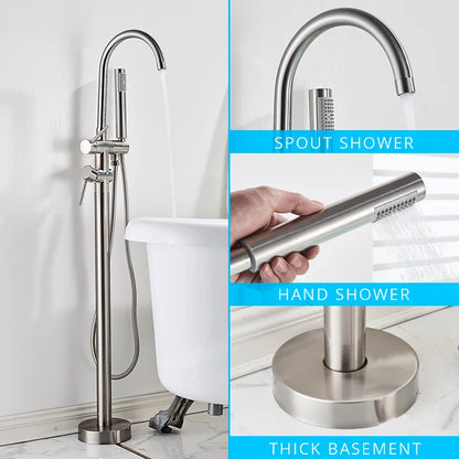 DecorBites™ Black Dual Handle Freestanding Bathtub Faucet Set Floor Standing Bath Mixer Tap