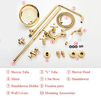 DecorBites™ Gold Shower Faucet Set with 8" Rainfall Shower Head and Hand Shower