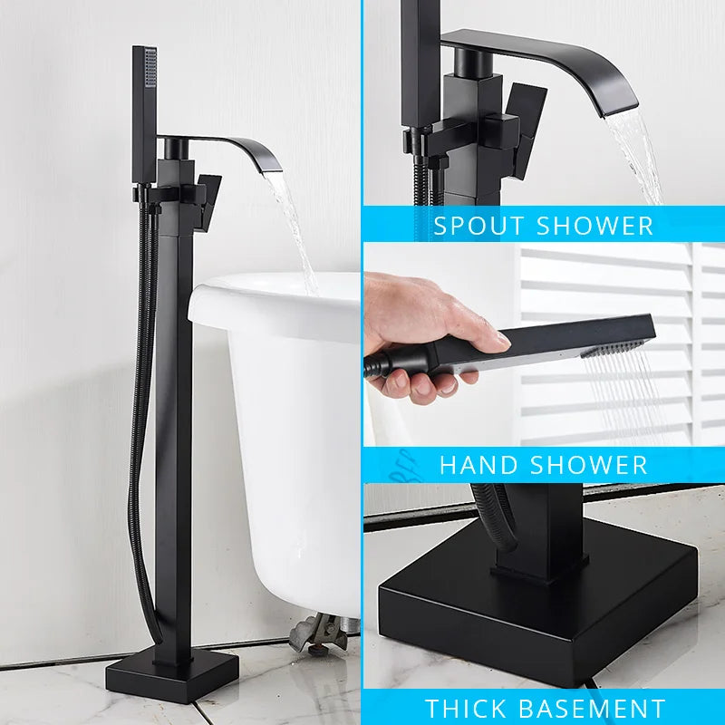 Gold Waterfall Bathtub Faucet Floor-Standing