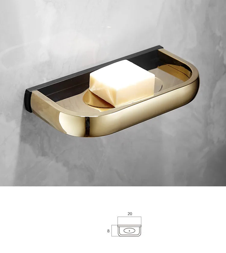 DecorBites™ Gold & Black Bathroom Set - Shelf, Towel Rack, Holder, Brush Holder & More