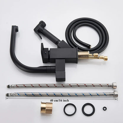 DecorBites™ Dual Spout Black Kitchen Faucet with Pull Out Spray Mixer