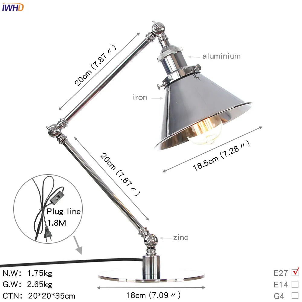 DecorBites™ Industrial LED Table Lamp For Home Decor - US/EU Plug Switch, Loft Style