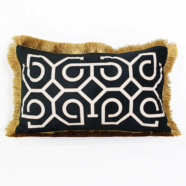 DecorBites™ Geometric Fringed Lumbar Pillow Case, Luxe Sofa Pillow Cover 30x50cm