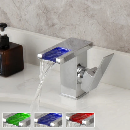 DecorBites™ LED Waterfall Basin Faucet White & Black Mixer Tap Deck Mount Solid Brass