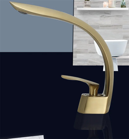 DecorBites™ Brushed Gold Basin Faucet: Single Handle Waterfall Mixer Tap for Bathroom