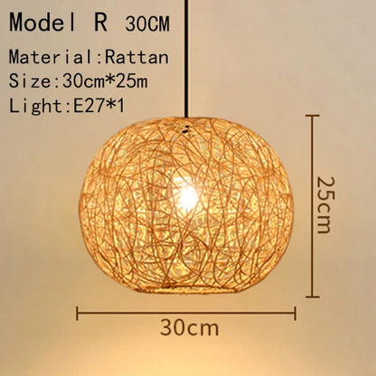 Handwoven Rattan Bamboo Pendant Light in Black
