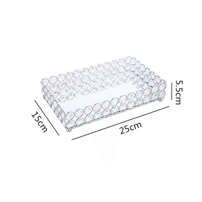 DecorBites™ Crystal Glass Mirror Tray Cosmetic Jewelry Organizer Shelf Storage