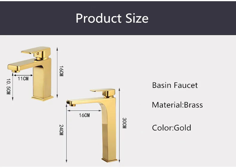 Gold Brass Basin Faucet Tall With Overflow