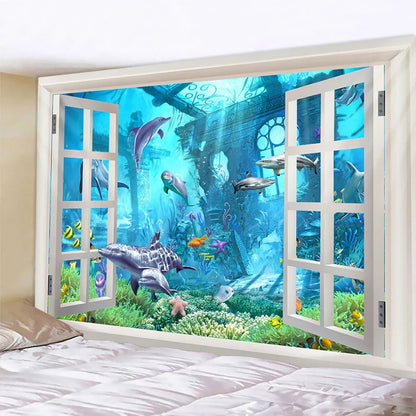 DecorBites™ Dolphin Psychedelic Tapestry: Bohemian Underwater Wall Hanging for Home Decoration