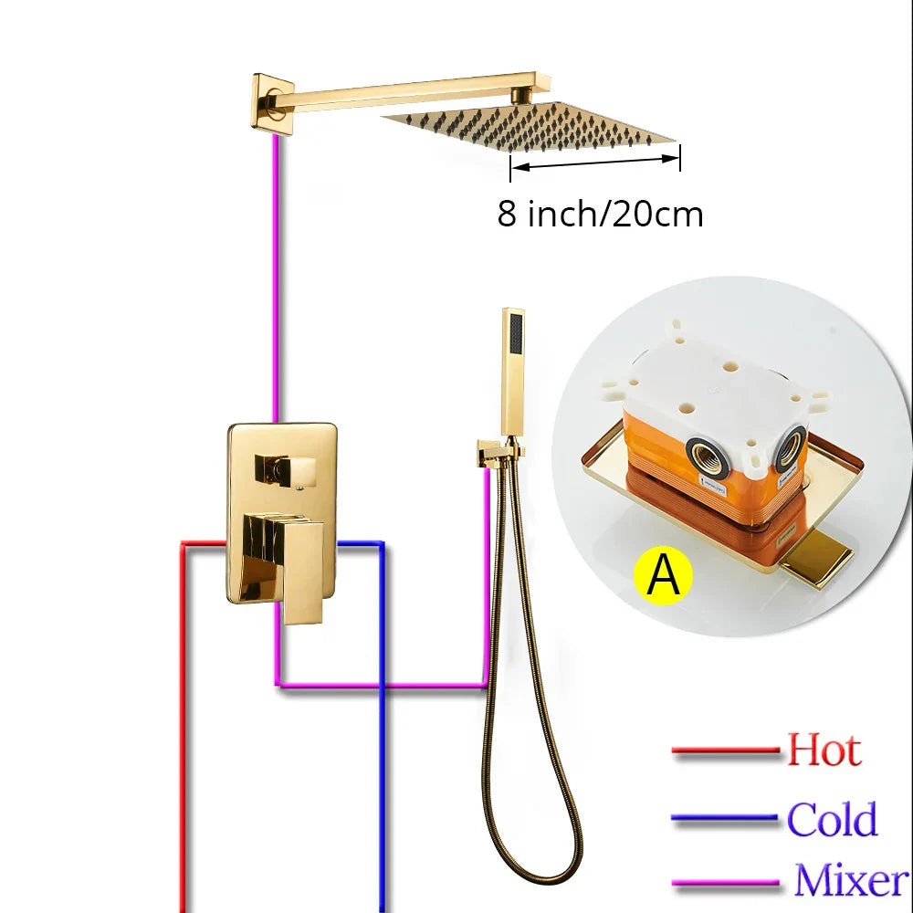 Brass Gold Rain Shower Set